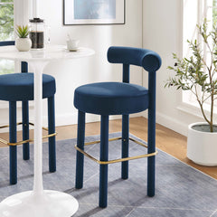 Toulouse Midnight Blue/Gold Performance Velvet Bar Stool - Ornate Home