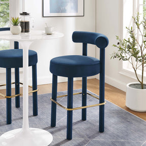 Toulouse Midnight Blue/Gold Performance Velvet Bar Stool - Ornate Home