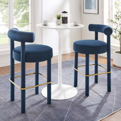 Toulouse Midnight Blue/Gold Performance Velvet Bar Stool (Set of 2) - Ornate Home