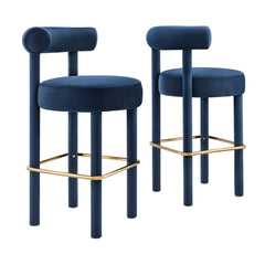 Toulouse Midnight Blue/Gold Performance Velvet Bar Stool (Set of 2) - Ornate Home