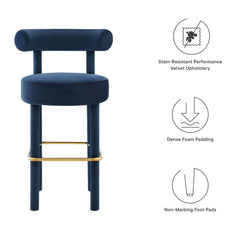 Toulouse Midnight Blue/Gold Performance Velvet Bar Stool (Set of 2) - Ornate Home