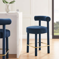 Toulouse Midnight Blue/Gold Performance Velvet Counter Stool - Ornate Home