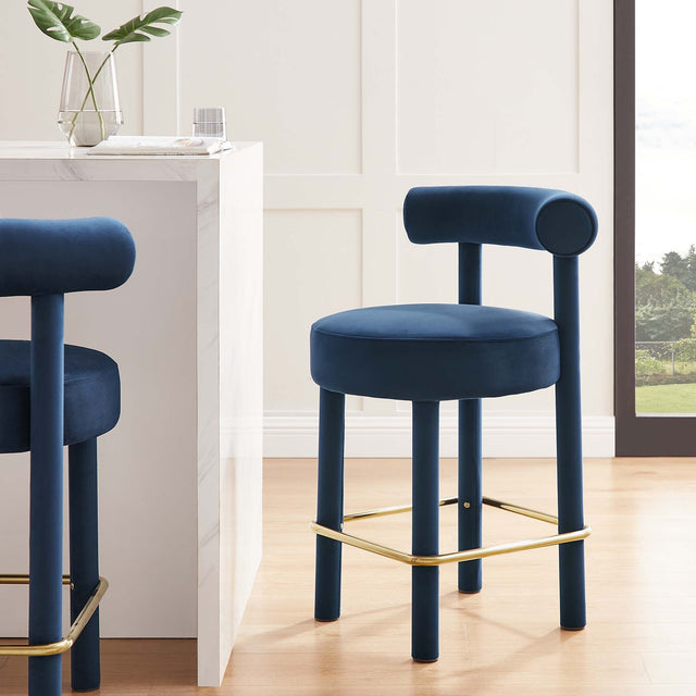 Toulouse Midnight Blue/Gold Performance Velvet Counter Stool - Ornate Home