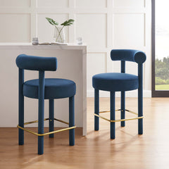 Toulouse Midnight Blue/Gold Performance Velvet Counter Stool (Set of 2) - Ornate Home