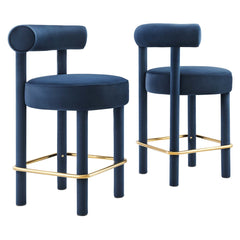 Toulouse Midnight Blue/Gold Performance Velvet Counter Stool (Set of 2) - Ornate Home