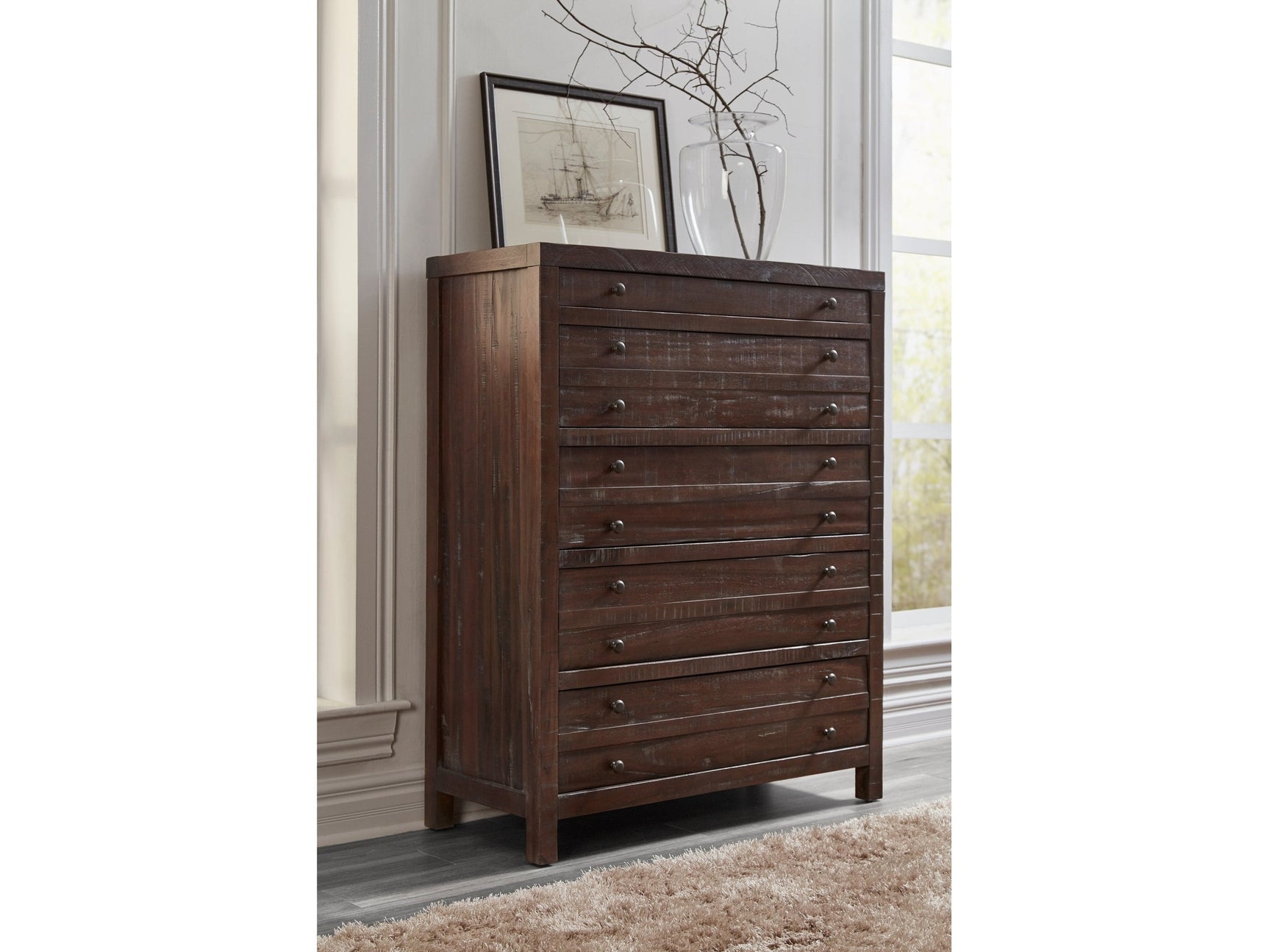 Townsend Five Drawer Solid Wood Chest in Java - Ornate Home