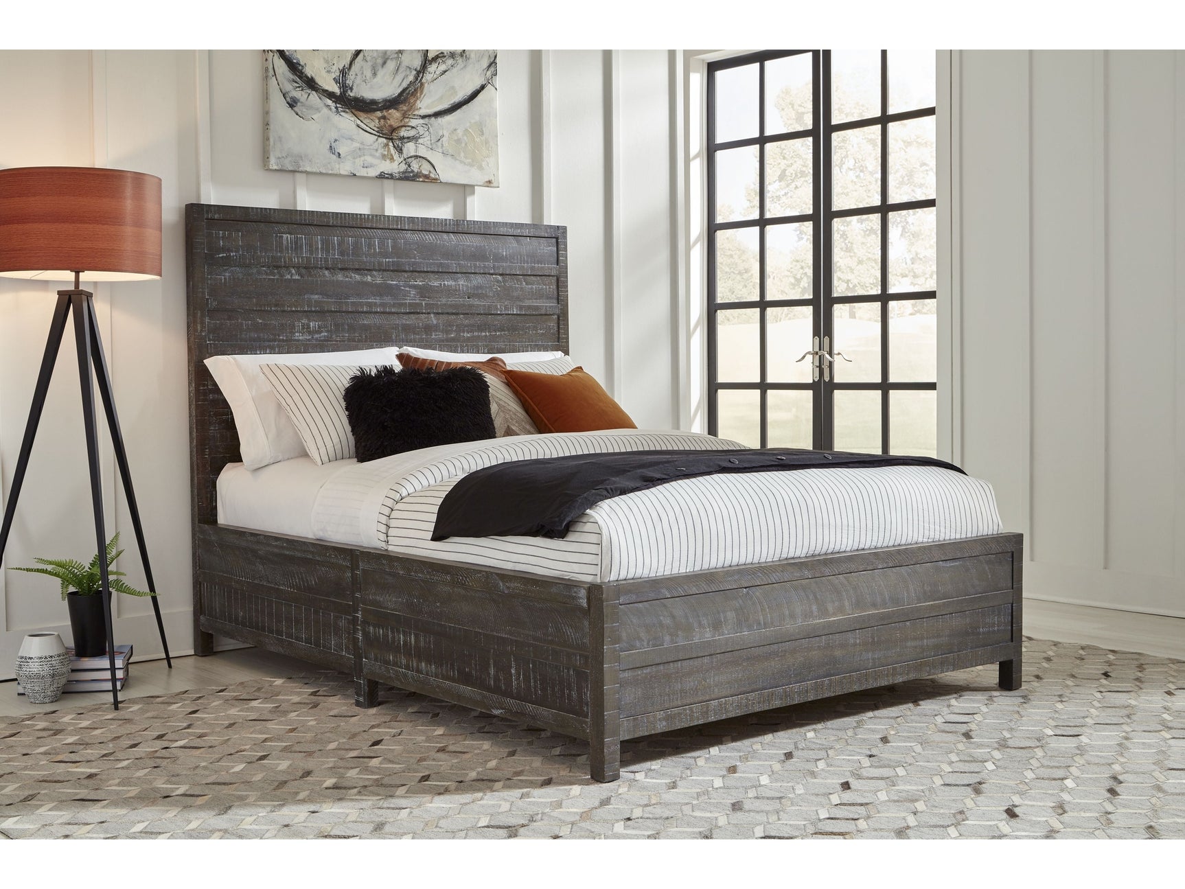 Townsend Solid Wood Eastern King Low-Profile Bed in Gunmetal - Ornate Home