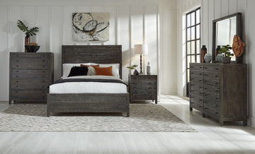 Townsend Solid Wood Queen Low-Profile Bed in Gunmetal - Ornate Home
