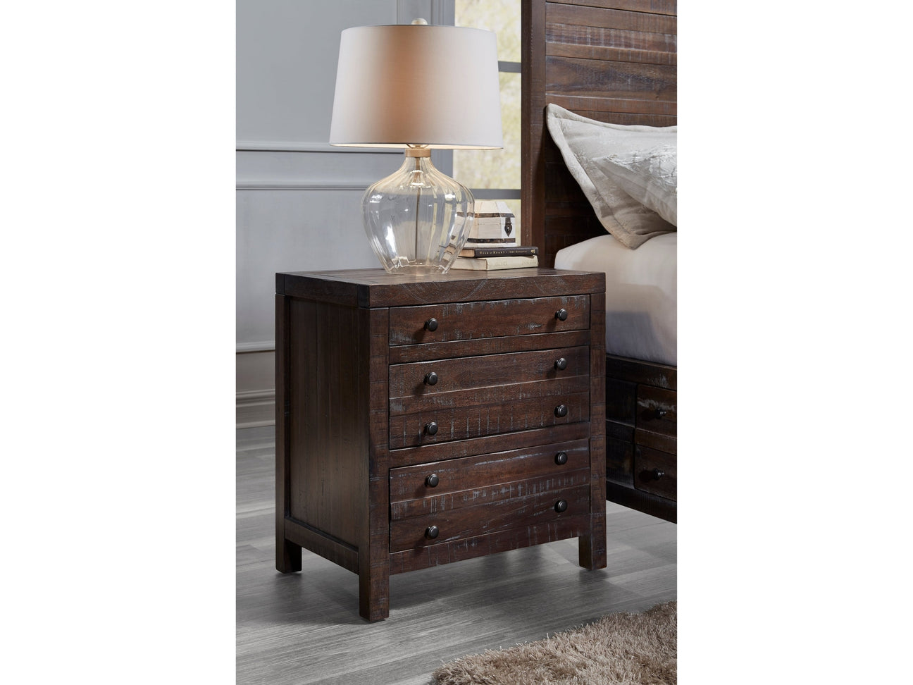 Townsend Three Drawer Solid Wood Nightstand in Java - Ornate Home