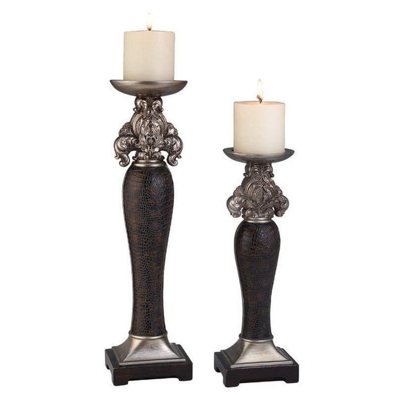 Tracey Sterling Silver/Brown Candle Holder Set (Set of 4) - Ornate Home