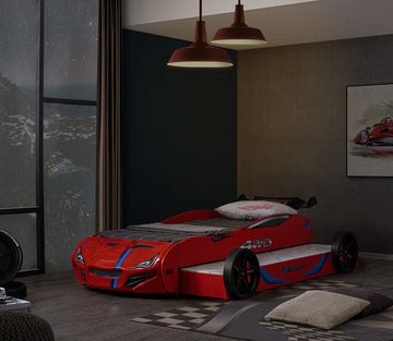 Tracklite Red Car Bed w/ Trundle - Ornate Home