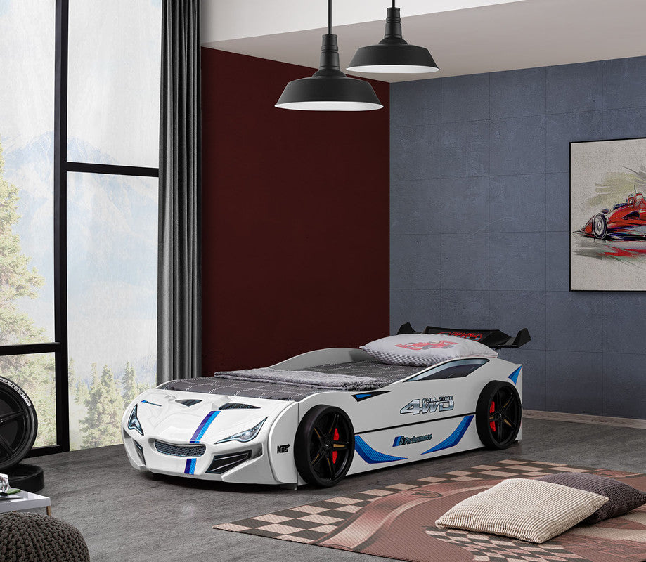 Tracklite White Car Bed w/ Trundle - Ornate Home