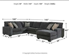 Tracling Slate 3pc RAF Chaise Sectional - Ornate Home
