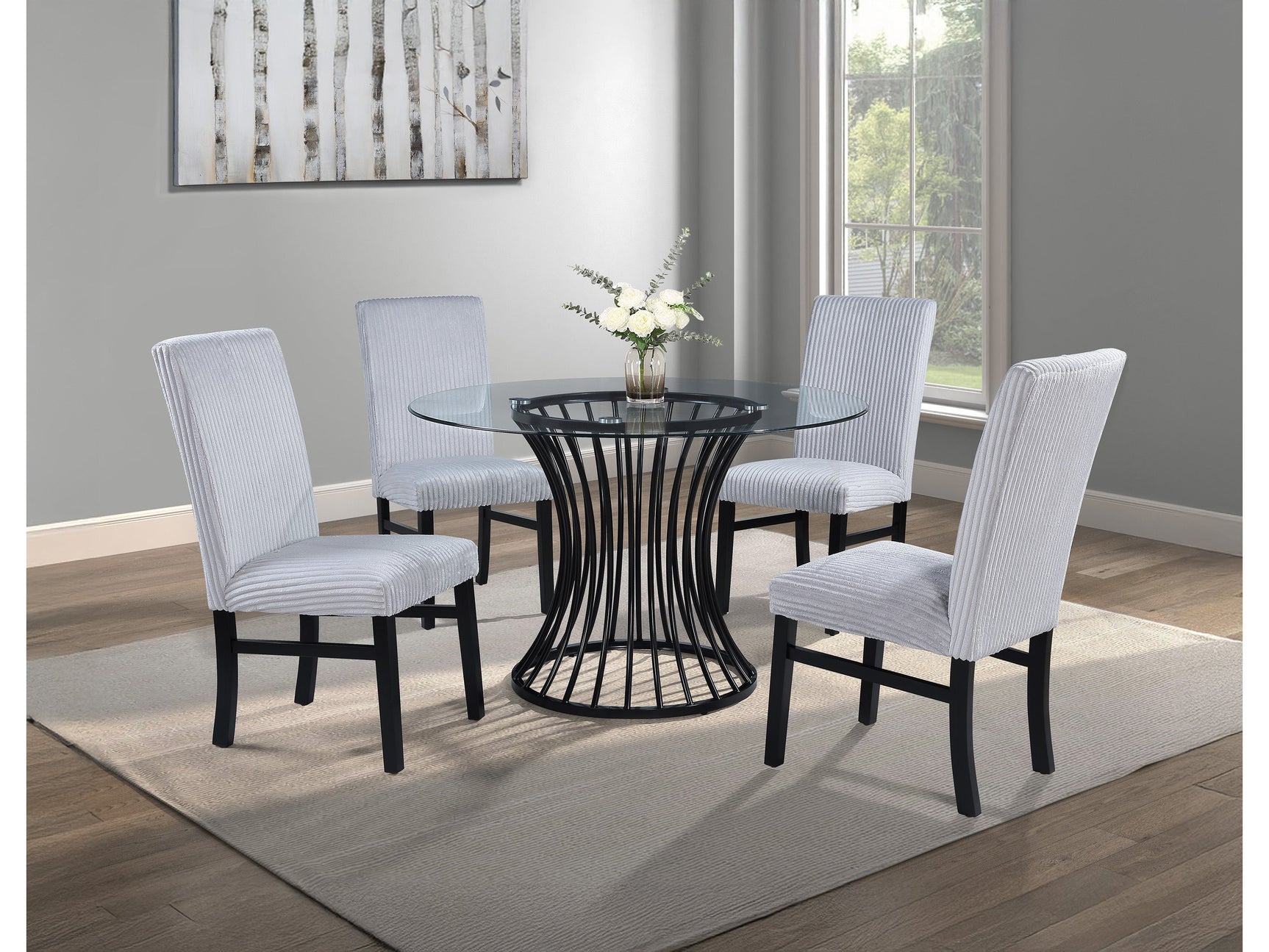 Tracy Light Grey/Black 5-Piece Round Dining Set - Ornate Home