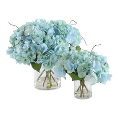 Tranquil Blue Blooms In Glass Vases (Set of 2) - Ornate Home