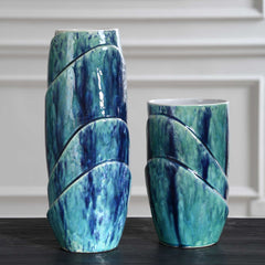 Tranquil Duo Blue/Green/White Vases (Set of 2) - Ornate Home