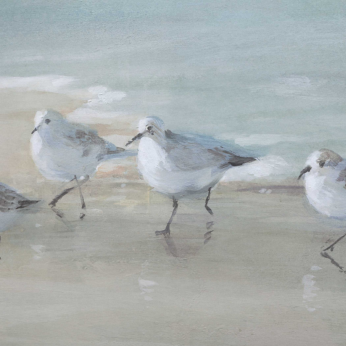 Tranquil Shorebirds On The Sand Gray/Woodtone Framed Print - Ornate Home