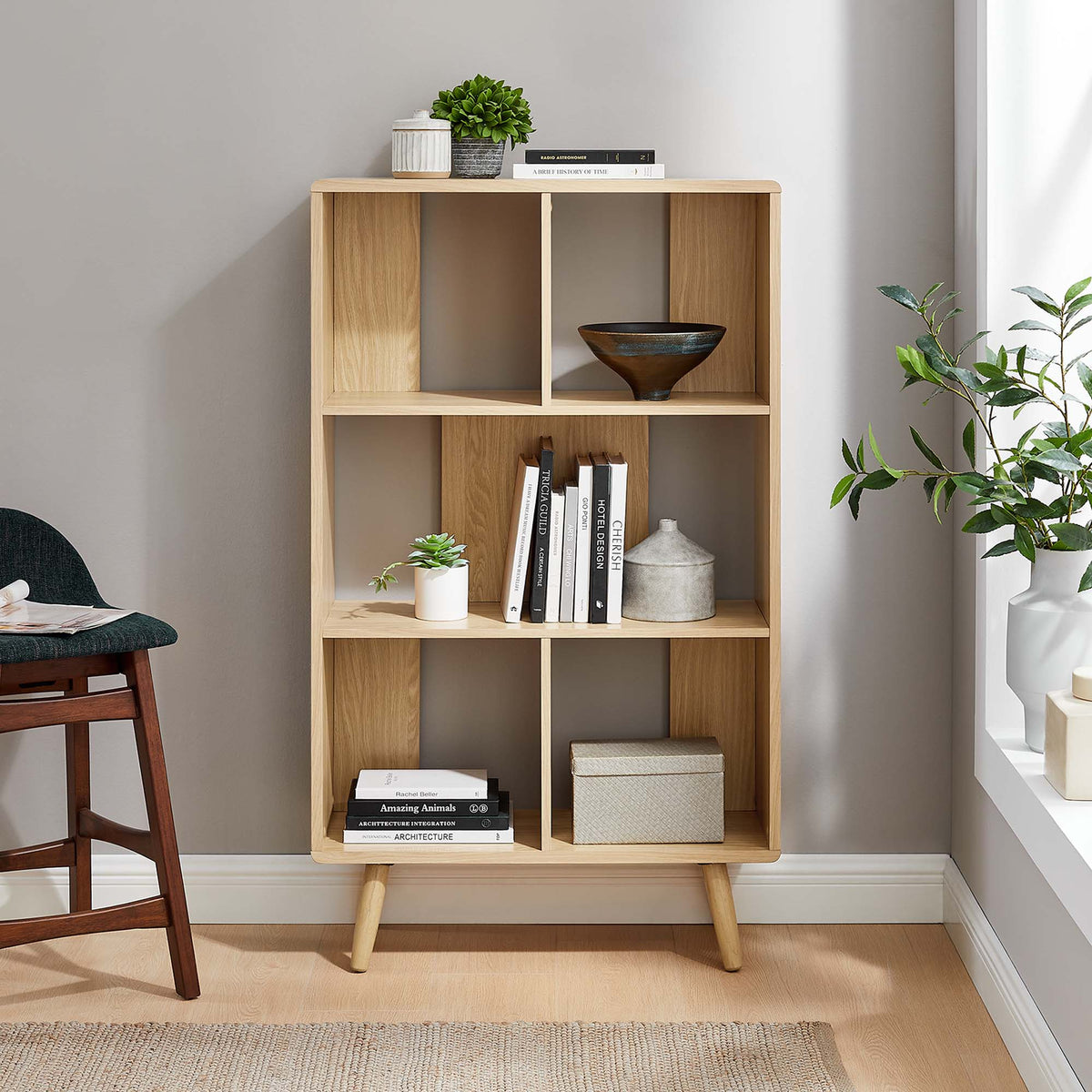 Transmit Oak 5 Shelf Wood Grain Bookcase - Ornate Home