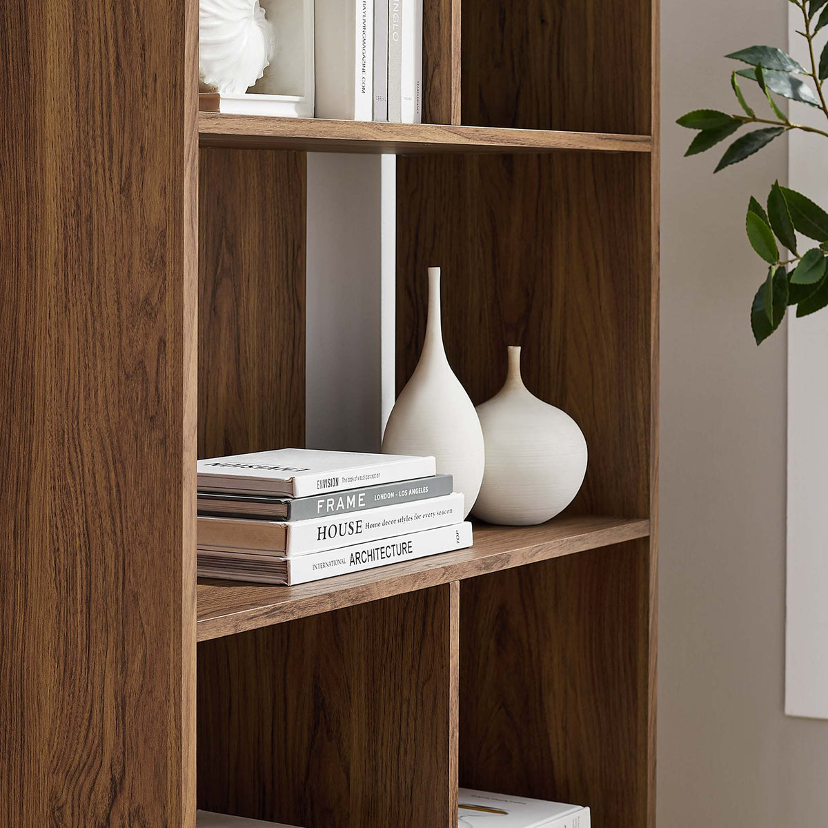 Transmit Walnut 5 Shelf Wood Grain Bookcase - Ornate Home