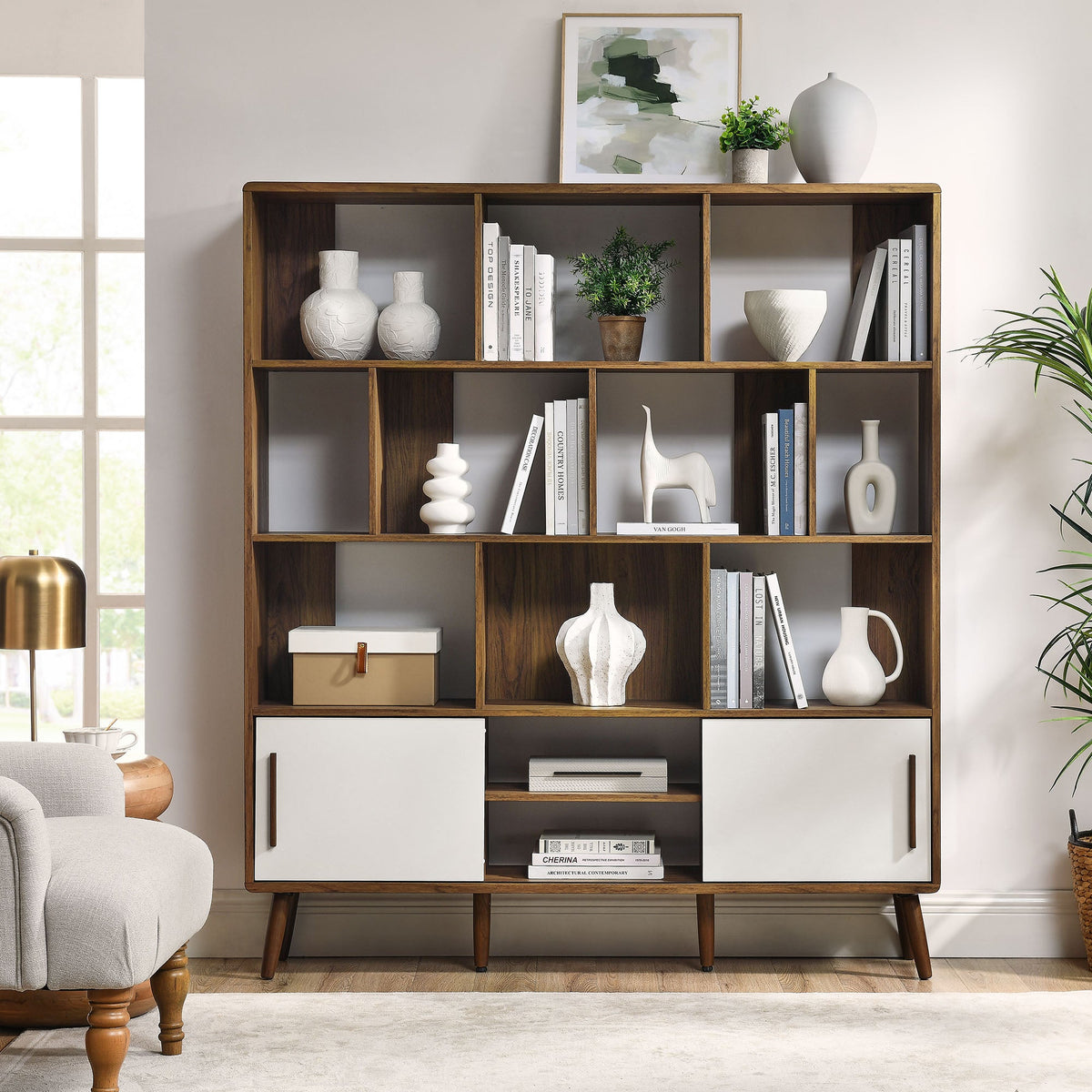 Transmit Walnut 59" Bookcase with Sliding Doors