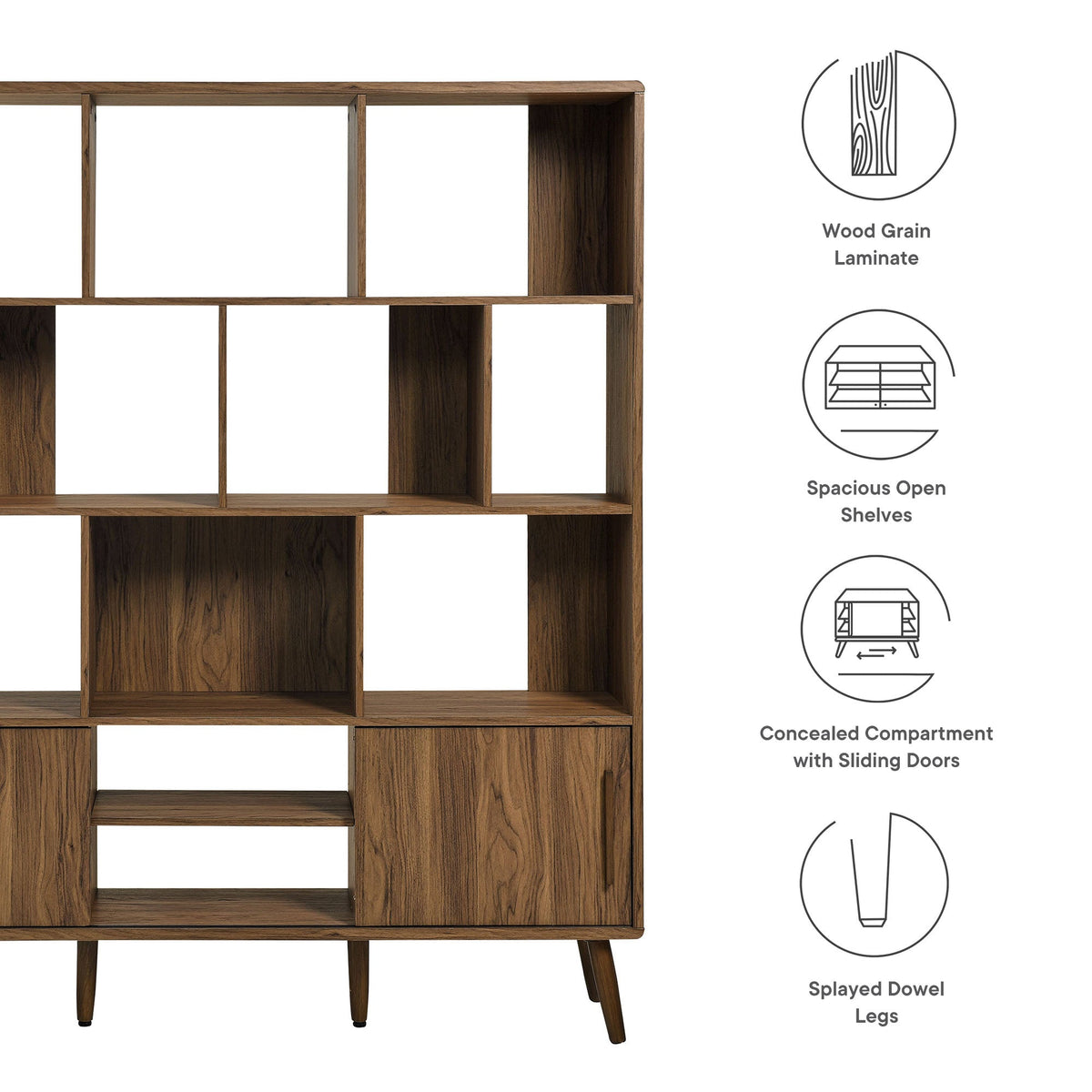 Transmit Walnut 59" Bookcase with Sliding Doors