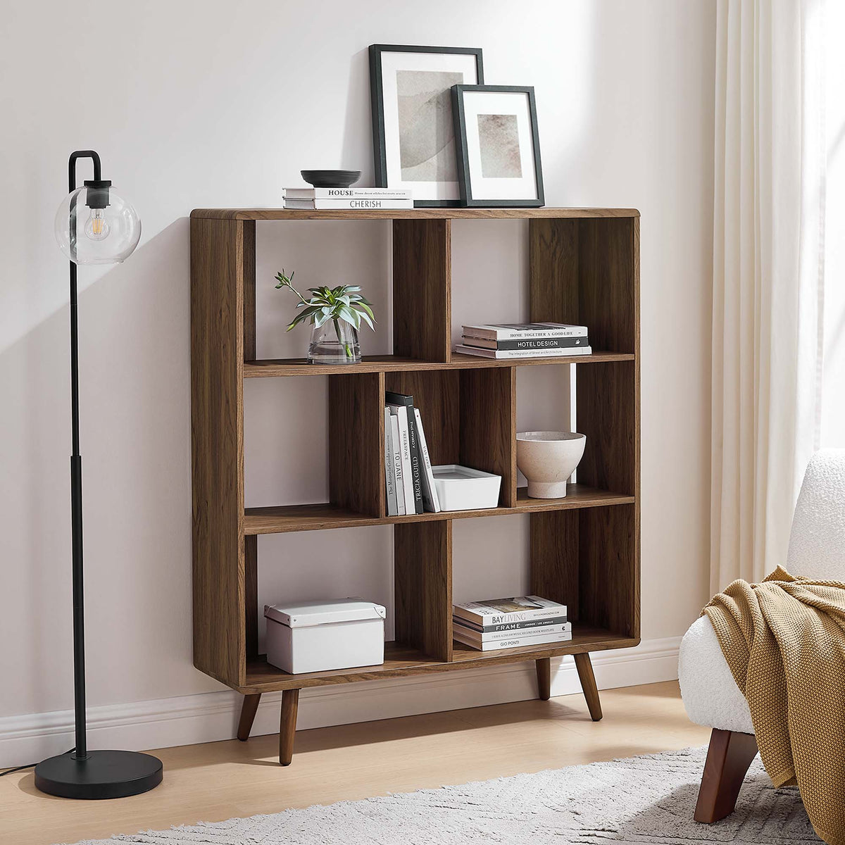 Transmit Walnut 7 Shelf Wood Grain Bookcase - Ornate Home