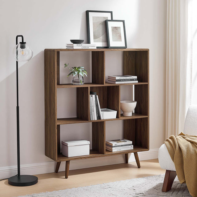 Transmit Walnut 7 Shelf Wood Grain Bookcase - Ornate Home