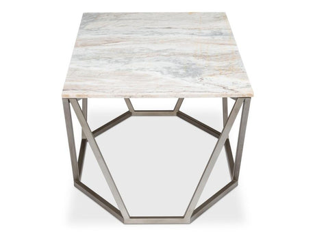 Trapezoid Silver Coffee Table Marble Top - Ornate Home