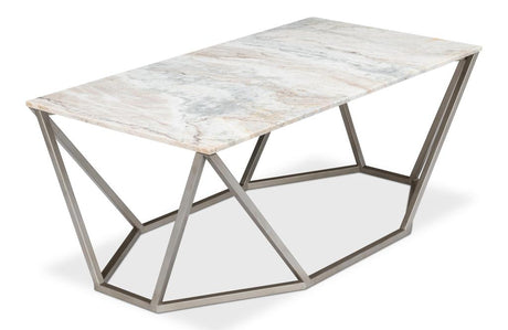 Trapezoid Silver Coffee Table Marble Top - Ornate Home