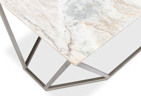 Trapezoid Silver Coffee Table Marble Top - Ornate Home