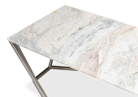 Trapezoid Silver Coffee Table Marble Top - Ornate Home