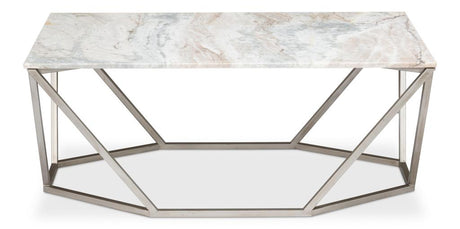 Trapezoid Silver Coffee Table Marble Top - Ornate Home