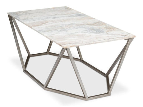 Trapezoid Silver Coffee Table Marble Top - Ornate Home