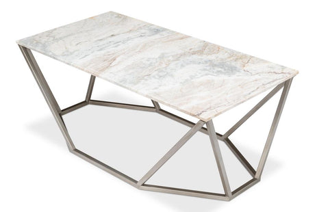 Trapezoid Silver Coffee Table Marble Top - Ornate Home