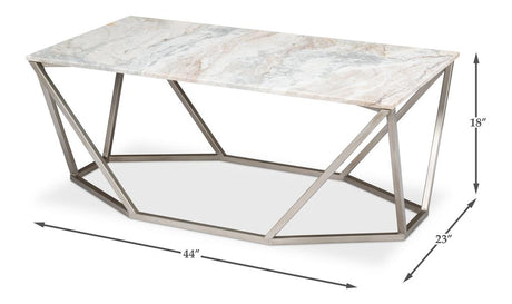 Trapezoid Silver Coffee Table Marble Top - Ornate Home