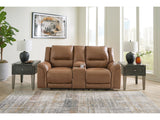 Trasimeno Caramel Power Reclining Loveseat with Console - Ornate Home