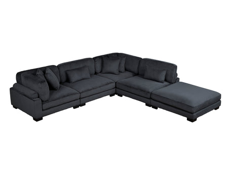 Traverse Black 5-Piece Modular Sectional with Ottoman - Ornate Home