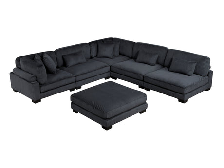 Traverse Black 6-Piece Modular Sectional with Ottoman - Ornate Home