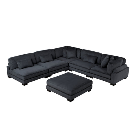 Traverse Black 6-Piece Modular Sectional with Ottoman - Ornate Home