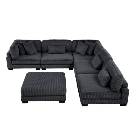 Traverse Black 6-Piece Modular Sectional with Ottoman - Ornate Home
