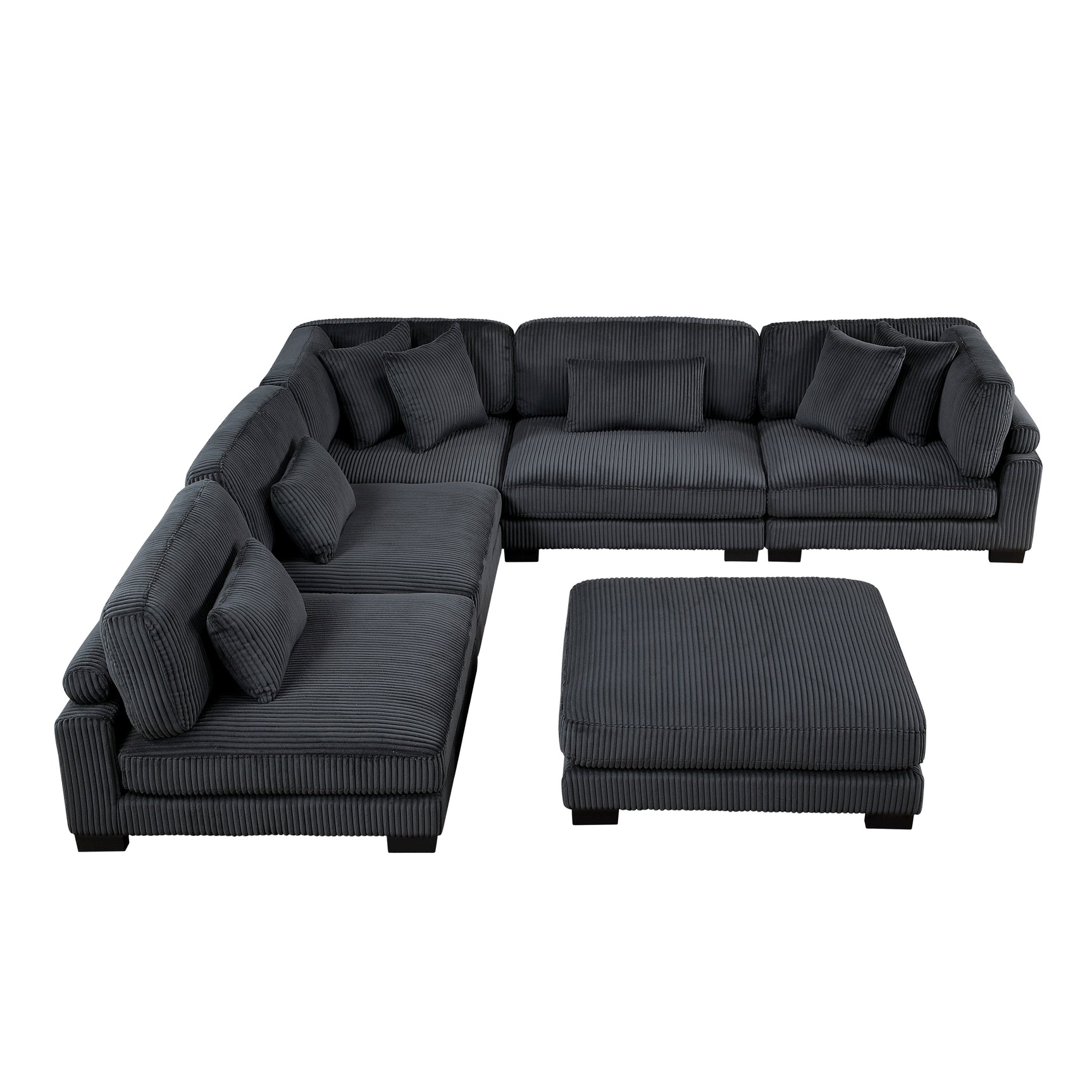 Traverse Black 6-Piece Modular Sectional with Ottoman - Ornate Home