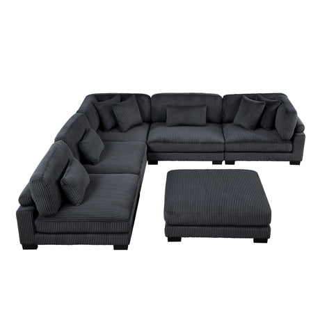 Traverse Black 6-Piece Modular Sectional with Ottoman - Ornate Home