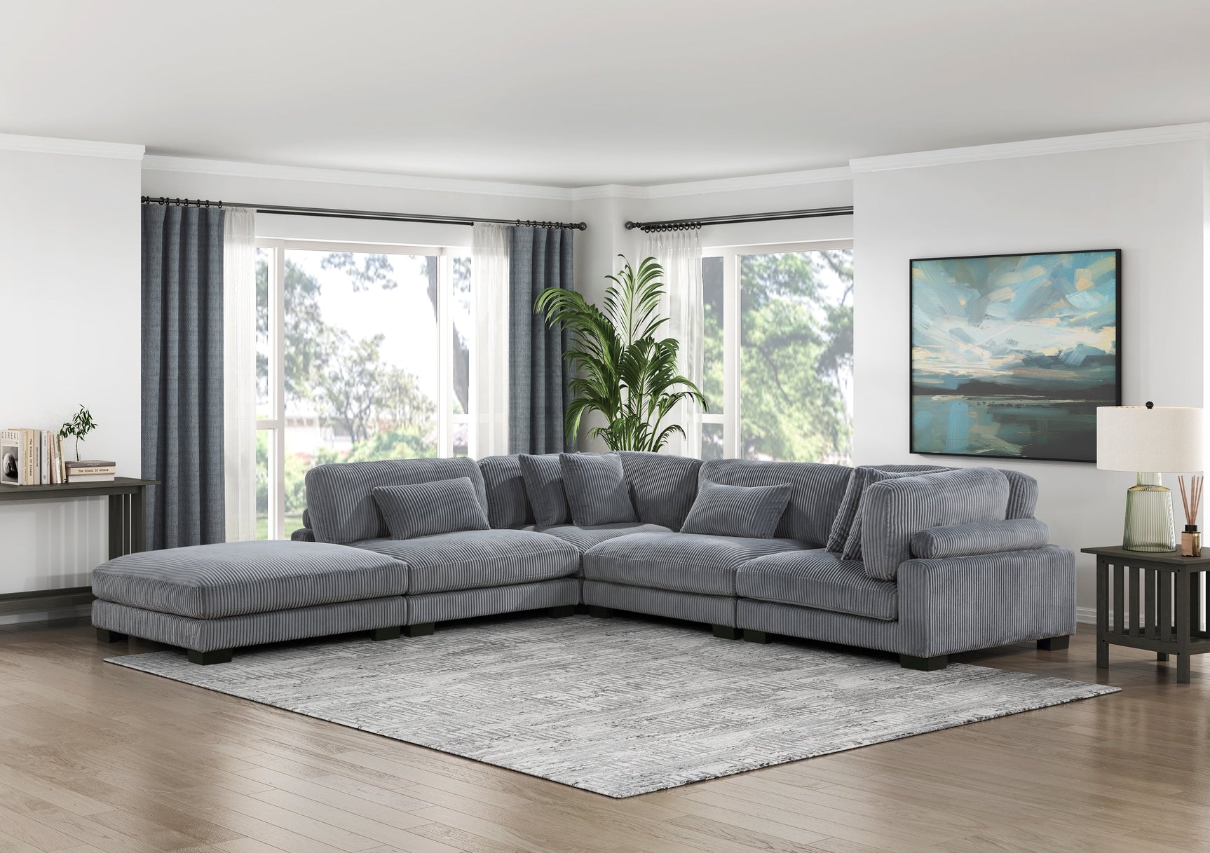 Traverse Gray 5-Piece Modular Sectional with Ottoman - Ornate Home