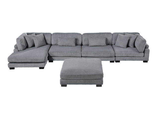 Traverse Gray 5-Piece Modular Sectional with Reversible Chaise and Ottoman - Ornate Home