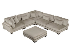 Traverse Taupe 6-Piece L Shaped Modular Sectional with Ottoman - Ornate Home