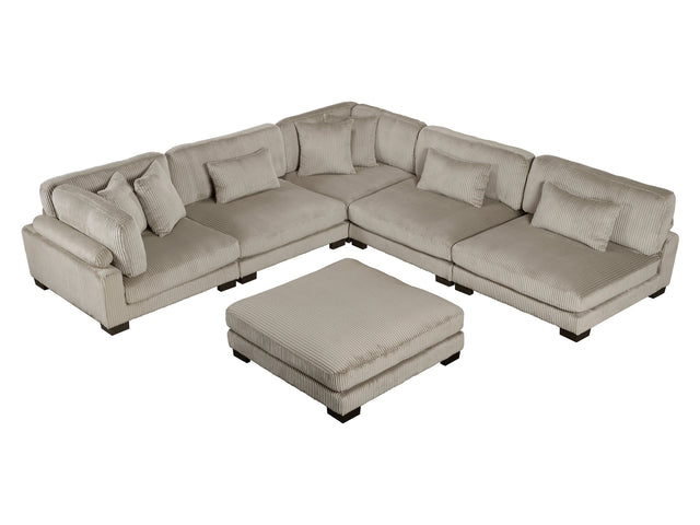 Traverse Taupe 6-Piece L Shaped Modular Sectional with Ottoman - Ornate Home