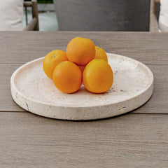 Travessa Brown/White Outdoor Round Stone Tray - Ornate Home