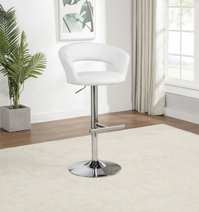 Travia White And Chrome Adjustable Leatherette Swivel Bar Stool - Ornate Home