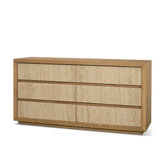 Travona Natural Oak Wood with Travertine 6 Drawer Dresser - Ornate Home