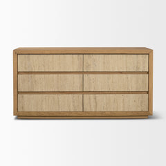 Travona Natural Oak Wood with Travertine 6 Drawer Dresser - Ornate Home